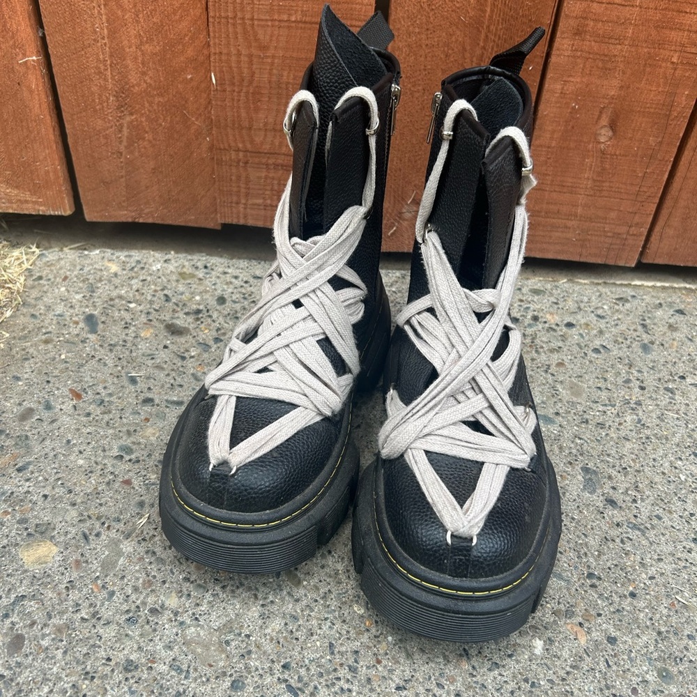 Black and Gray Platform Combat Boots